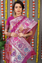 Jyoti Fashion Women's Magenta Banarasi Silk Zari Woven Saree with Blouse | Grocsy