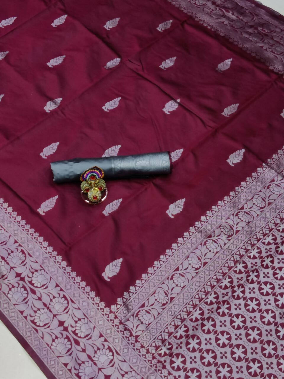 DEIANA'S Beautiful Designer Golden zari Soft Lichi Silk Saree - Wine | Grocsy