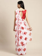 Saree Mall Women White & Red Printed Poly Chiffon Bandhani Saree With Matching Blouse | Grocsy