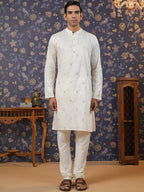 House of Pataudi Embroidered Mirror Work Straight Kurta With Pyjama | Grocsy