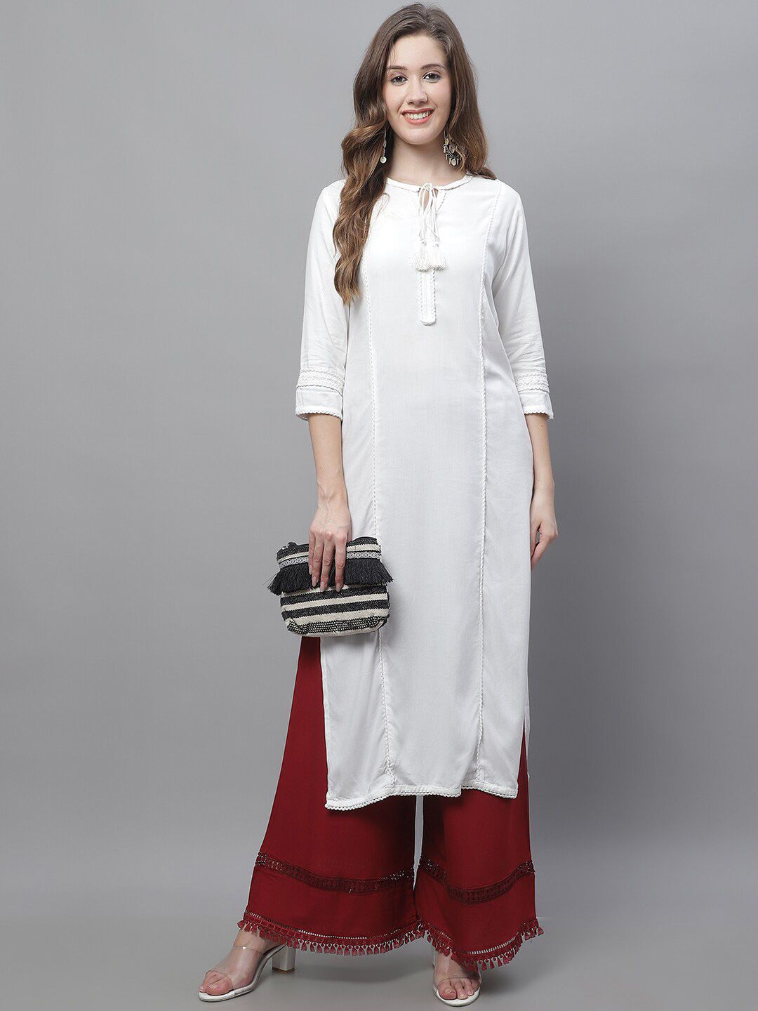 TAG 7 Women Hem Design Flared Ethnic Palazzos | Grocsy