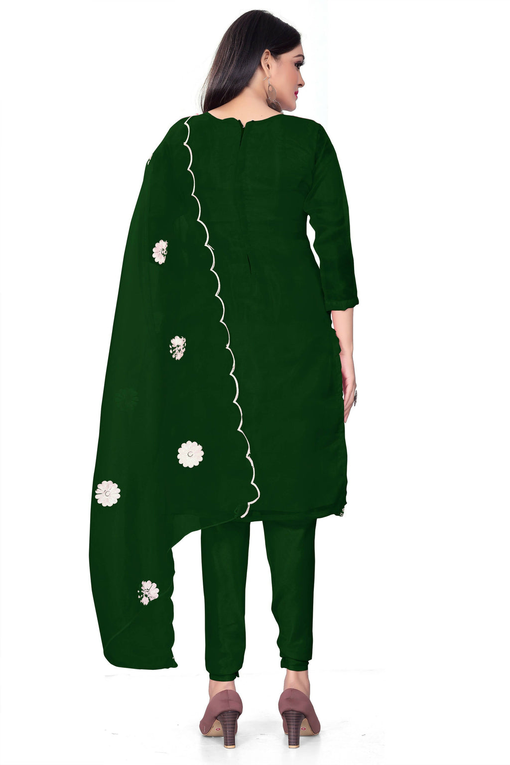 Green Organza Silk Embroidered Work Unstitched Dress Material - Tanvi | Grocsy