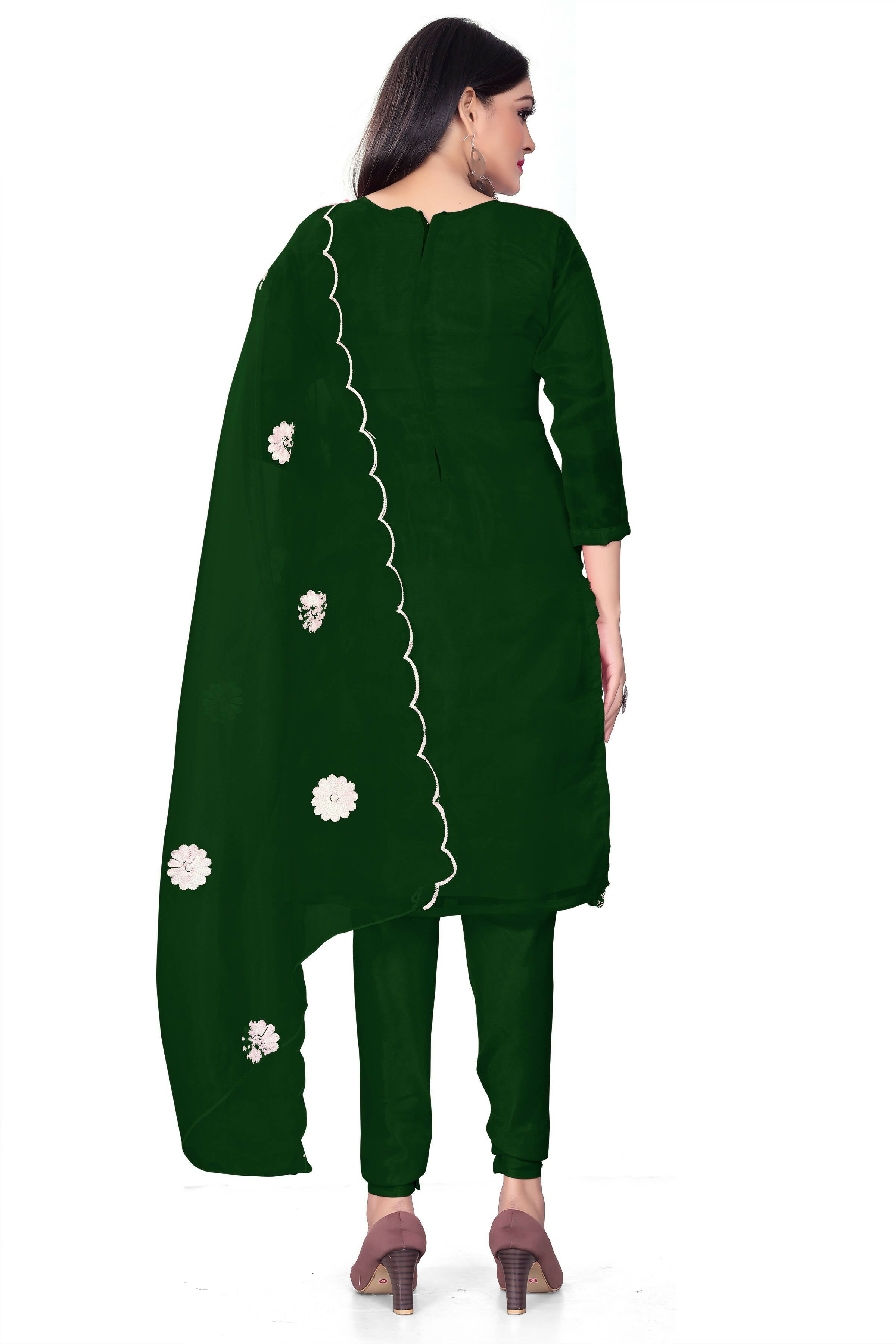 Green Organza Silk Embroidered Work Unstitched Dress Material - Tanvi | Grocsy