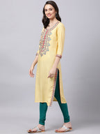 Souchii Women Cream-Coloured Ethnic Motifs Embroidered Kurta | Grocsy