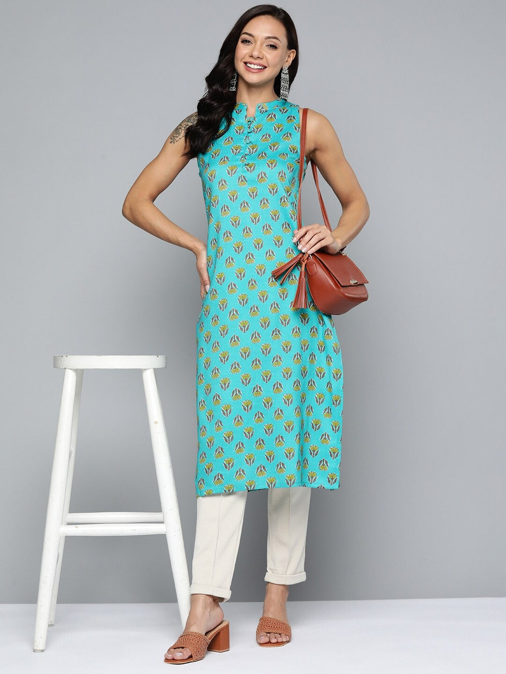 HERE&NOW Ethnic Motifs Printed Straight Kurta | Grocsy