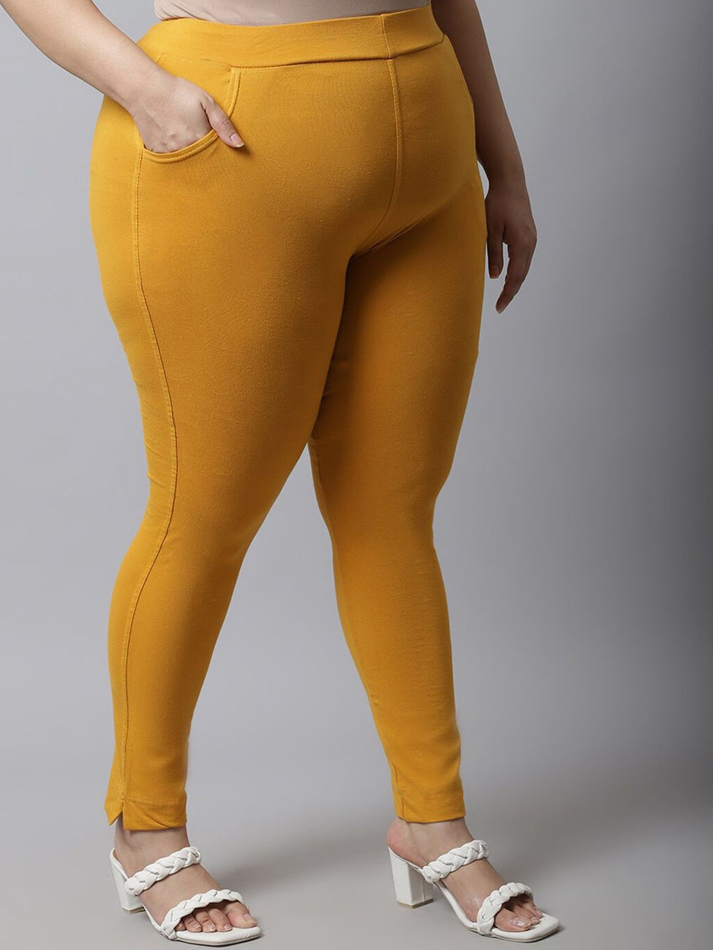 TAG 7 Women Plus Size Mustard Solid Leggings | Grocsy