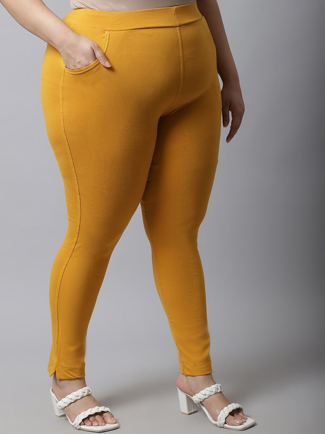 TAG 7 Women Plus Size Mustard Solid Leggings | Grocsy
