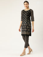All About You Women Black & Golden Printed Sequinned Kurta with Trousers | Grocsy