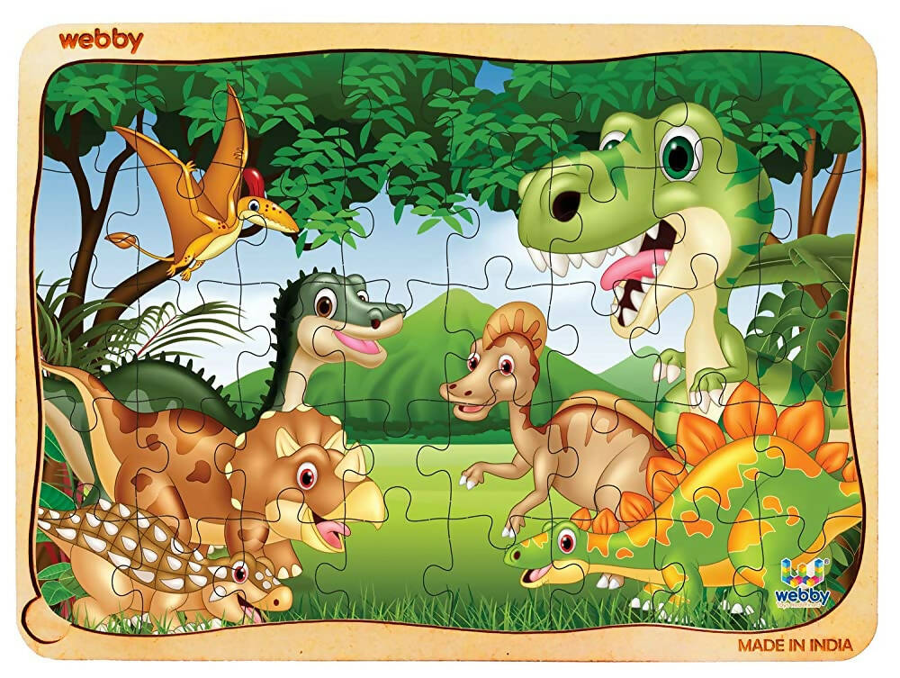 Webby Dinosaurs in Jungle Wooden Jigsaw Puzzle-40 Pcs | Grocsy