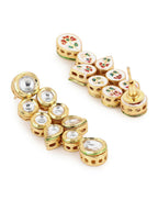 Gold-Toned White Kundan Contemporary Gold-Polished Drop Earrings - Ruby Raang | Grocsy