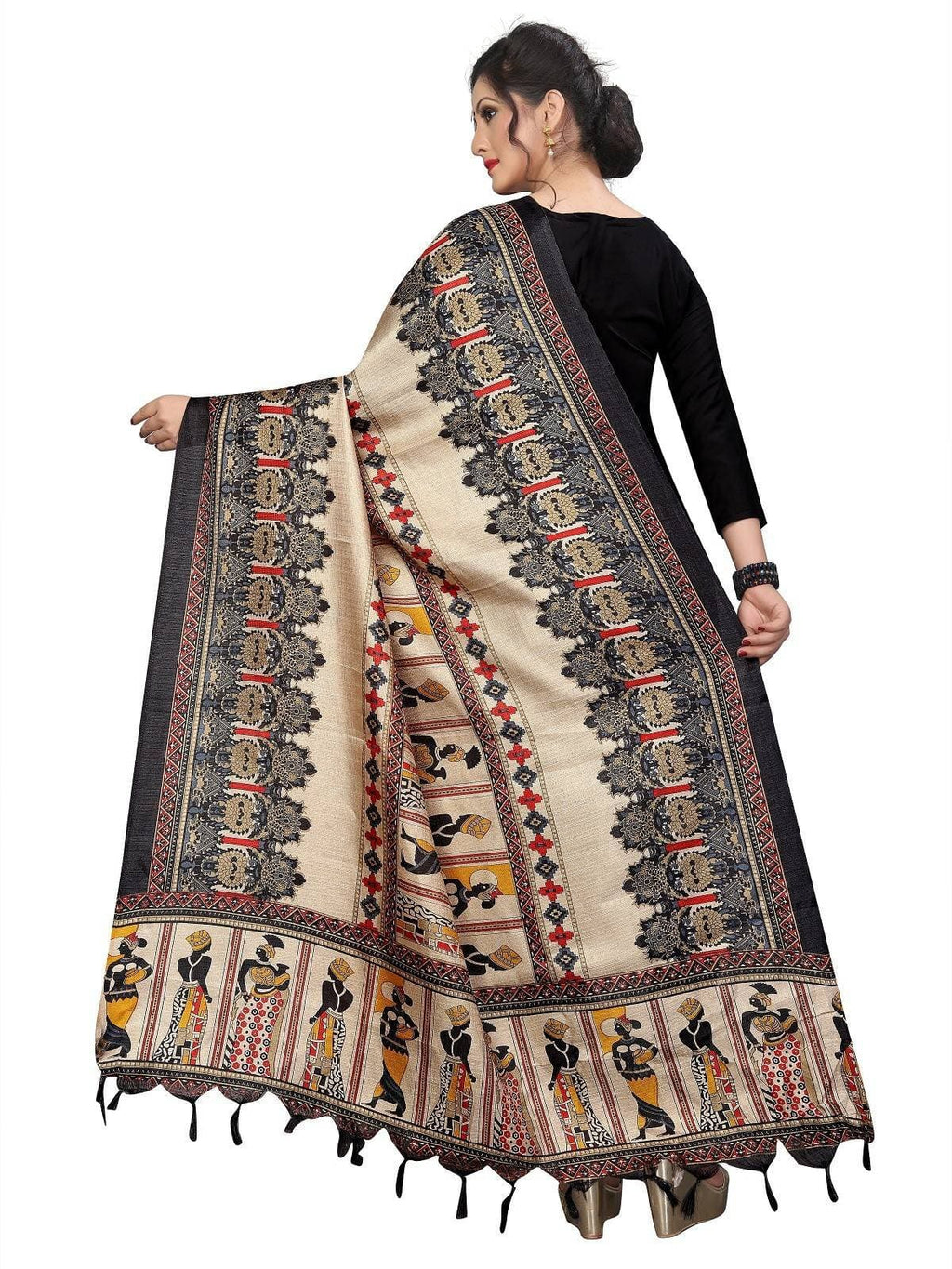 Vamika Black Latest Printed Khadi Beautiful Bhagalpuri Dupatta | Grocsy