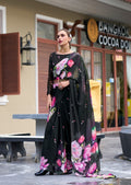 Anaita Black Designer Printed Pure Georgette Saree With Blouse | Grocsy