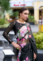 Anaita Black Designer Printed Pure Georgette Saree With Blouse | Grocsy