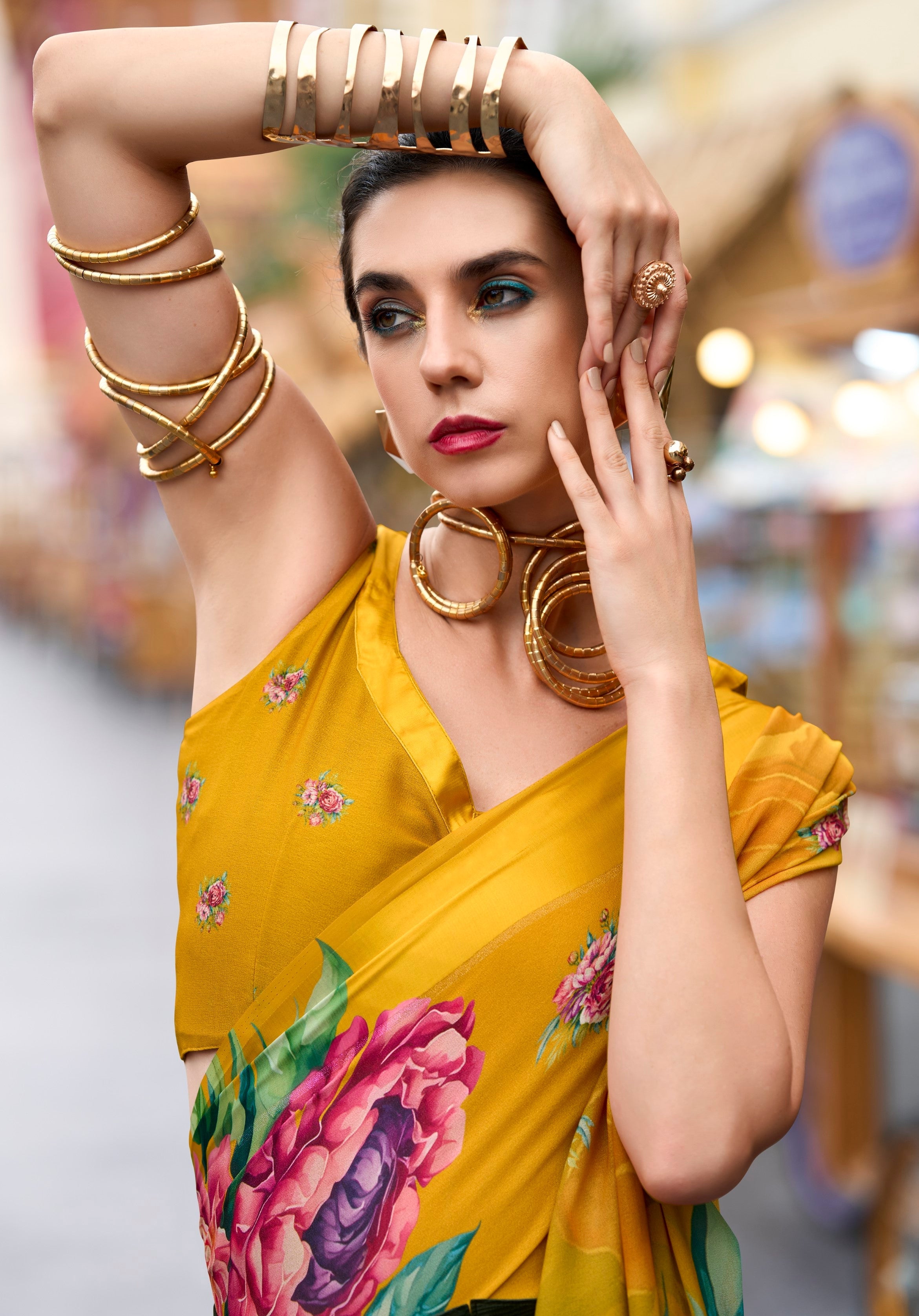 Anaita Mustard Designer Printed Pure Georgette Saree With Blouse | Grocsy