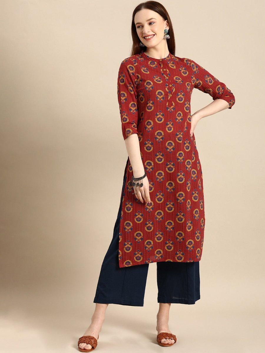 All About You Women Brown Ethnic Motifs Printed Regular Kurta | Grocsy