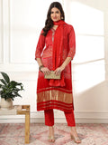 Yufta Red Gajji Silk Zari_Work Kurta Dupatta Pant Set | Grocsy
