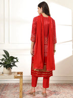Yufta Red Gajji Silk Zari_Work Kurta Dupatta Pant Set | Grocsy