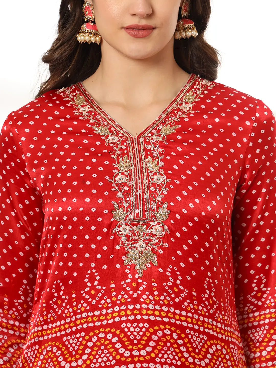 Yufta Red Gajji Silk Zari_Work Kurta Dupatta Pant Set | Grocsy