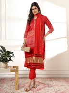 Yufta Red Gajji Silk Zari_Work Kurta Dupatta Pant Set | Grocsy