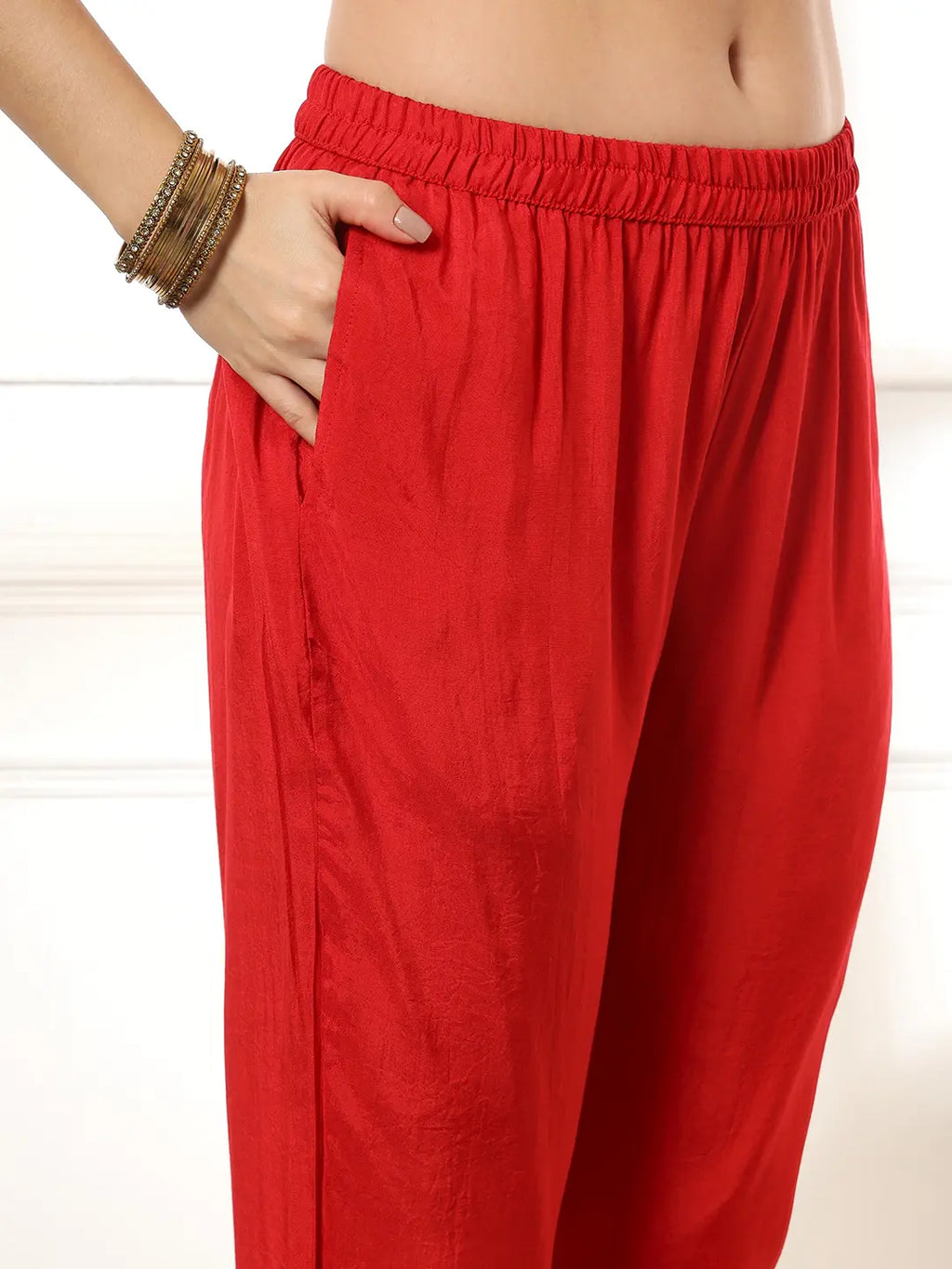 Yufta Red Gajji Silk Zari_Work Kurta Dupatta Pant Set | Grocsy