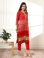 Yufta Red Gajji Silk Zari_Work Kurta Dupatta Pant Set | Grocsy