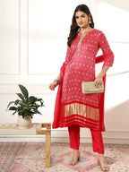 Yufta Pink Gajji Silk Zari_Work Kurta with Trousers with dupatta Set | Grocsy