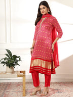 Yufta Pink Gajji Silk Zari_Work Kurta with Trousers with dupatta Set | Grocsy