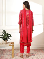Yufta Pink Gajji Silk Zari_Work Kurta with Trousers with dupatta Set | Grocsy