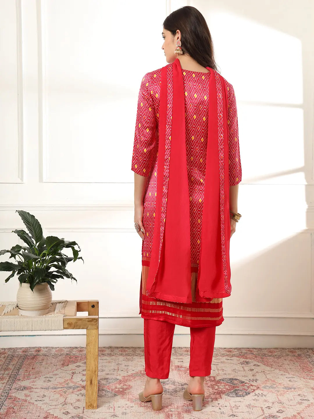 Yufta Pink Gajji Silk Zari_Work Kurta with Trousers with dupatta Set | Grocsy