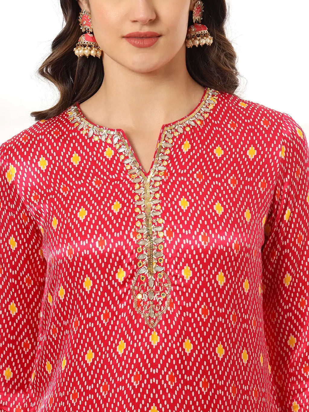 Yufta Pink Gajji Silk Zari_Work Kurta with Trousers with dupatta Set | Grocsy