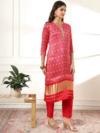 Yufta Pink Gajji Silk Zari_Work Kurta with Trousers with dupatta Set | Grocsy