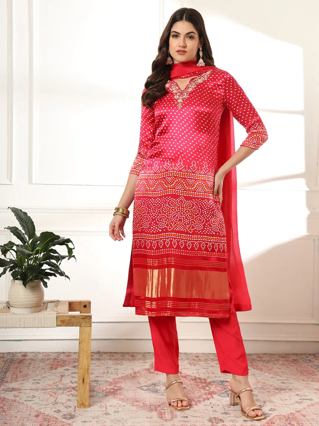 Yufta Hot Pink Gajji Silk Zari_Work Kurta Dupatta Pant Set | Grocsy