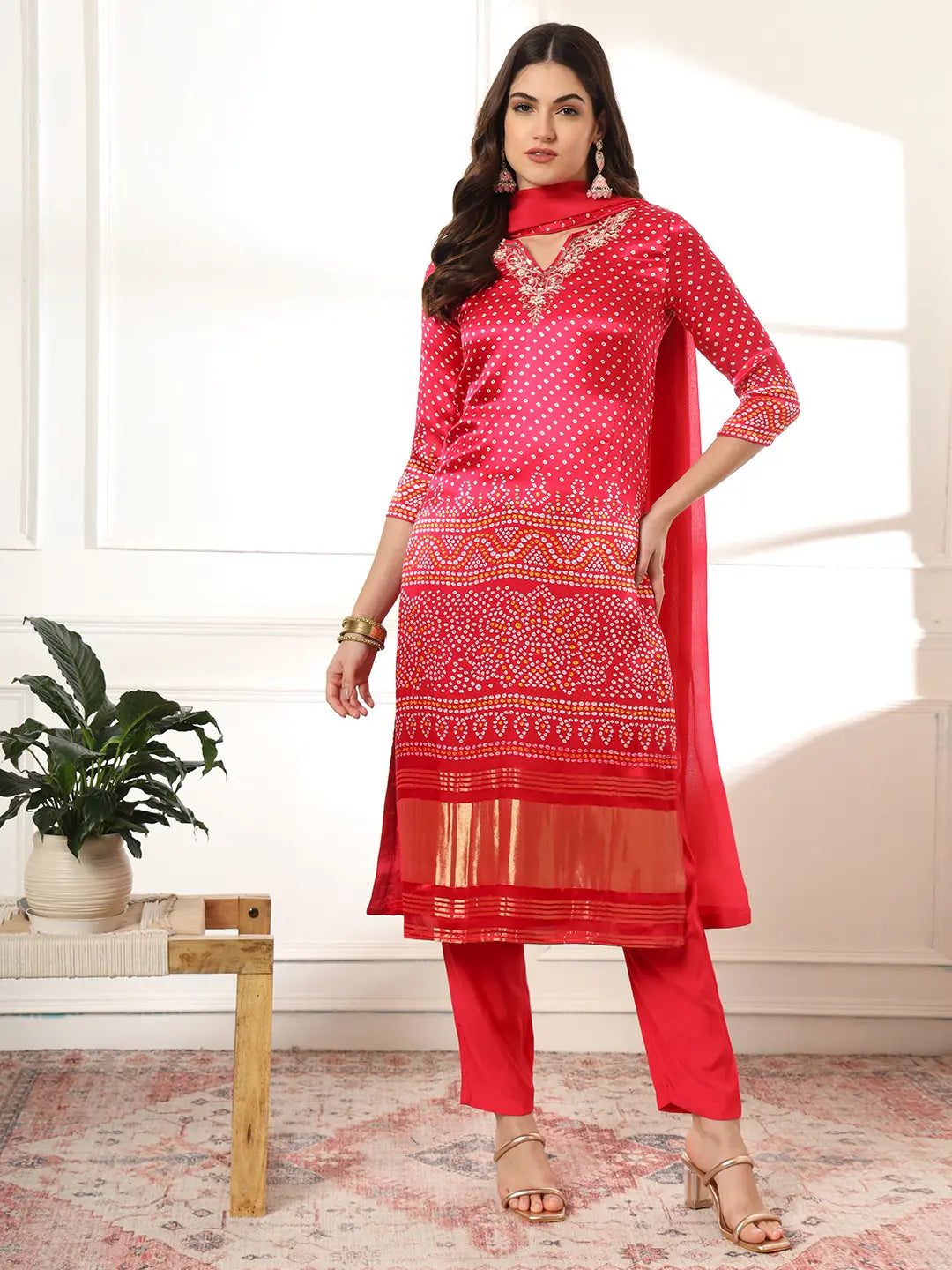 Yufta Hot Pink Gajji Silk Zari_Work Kurta Dupatta Pant Set | Grocsy