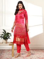 Yufta Hot Pink Gajji Silk Zari_Work Kurta Dupatta Pant Set | Grocsy
