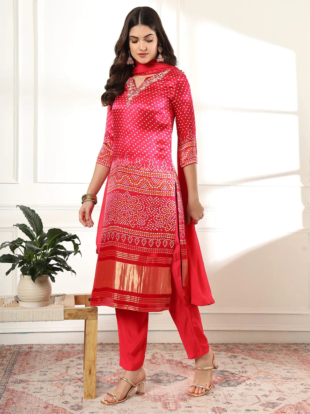 Yufta Hot Pink Gajji Silk Zari_Work Kurta Dupatta Pant Set | Grocsy