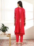 Yufta Hot Pink Gajji Silk Zari_Work Kurta Dupatta Pant Set | Grocsy