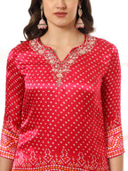 Yufta Hot Pink Gajji Silk Zari_Work Kurta Dupatta Pant Set | Grocsy