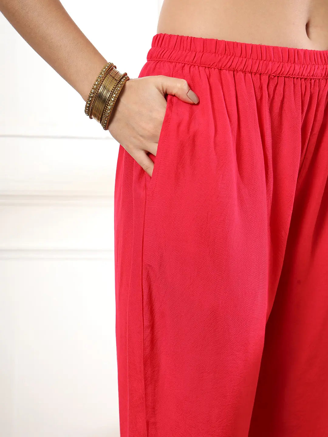Yufta Hot Pink Gajji Silk Zari_Work Kurta Dupatta Pant Set | Grocsy