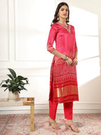 Yufta Hot Pink Gajji Silk Zari_Work Kurta Dupatta Pant Set | Grocsy