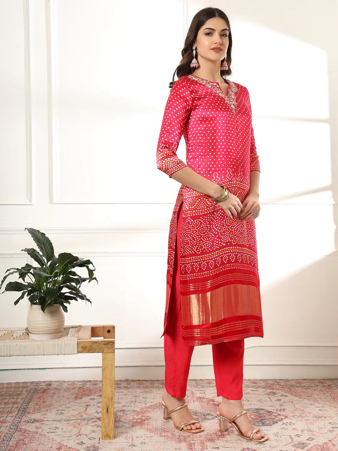 Yufta Hot Pink Gajji Silk Zari_Work Kurta Dupatta Pant Set | Grocsy