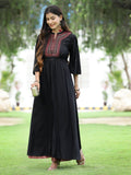 Juniper Women's Black Rayon Embroidered & Printed High-Slit Kurta Sets | Grocsy