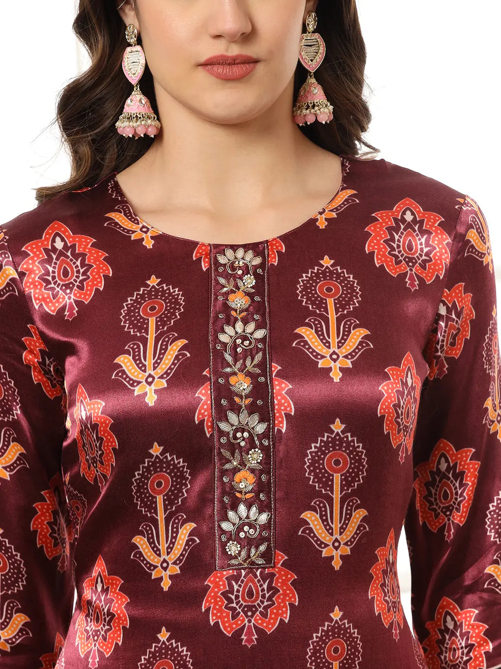 Yufta Burgundy Gajji Silk Kurta Dupatta Pant Set | Grocsy