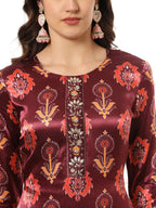 Yufta Burgundy Gajji Silk Kurta Dupatta Pant Set | Grocsy