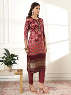 Yufta Burgundy Gajji Silk Kurta Dupatta Pant Set | Grocsy
