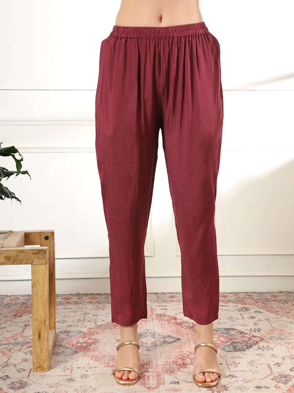 Yufta Burgundy Gajji Silk Kurta Dupatta Pant Set | Grocsy