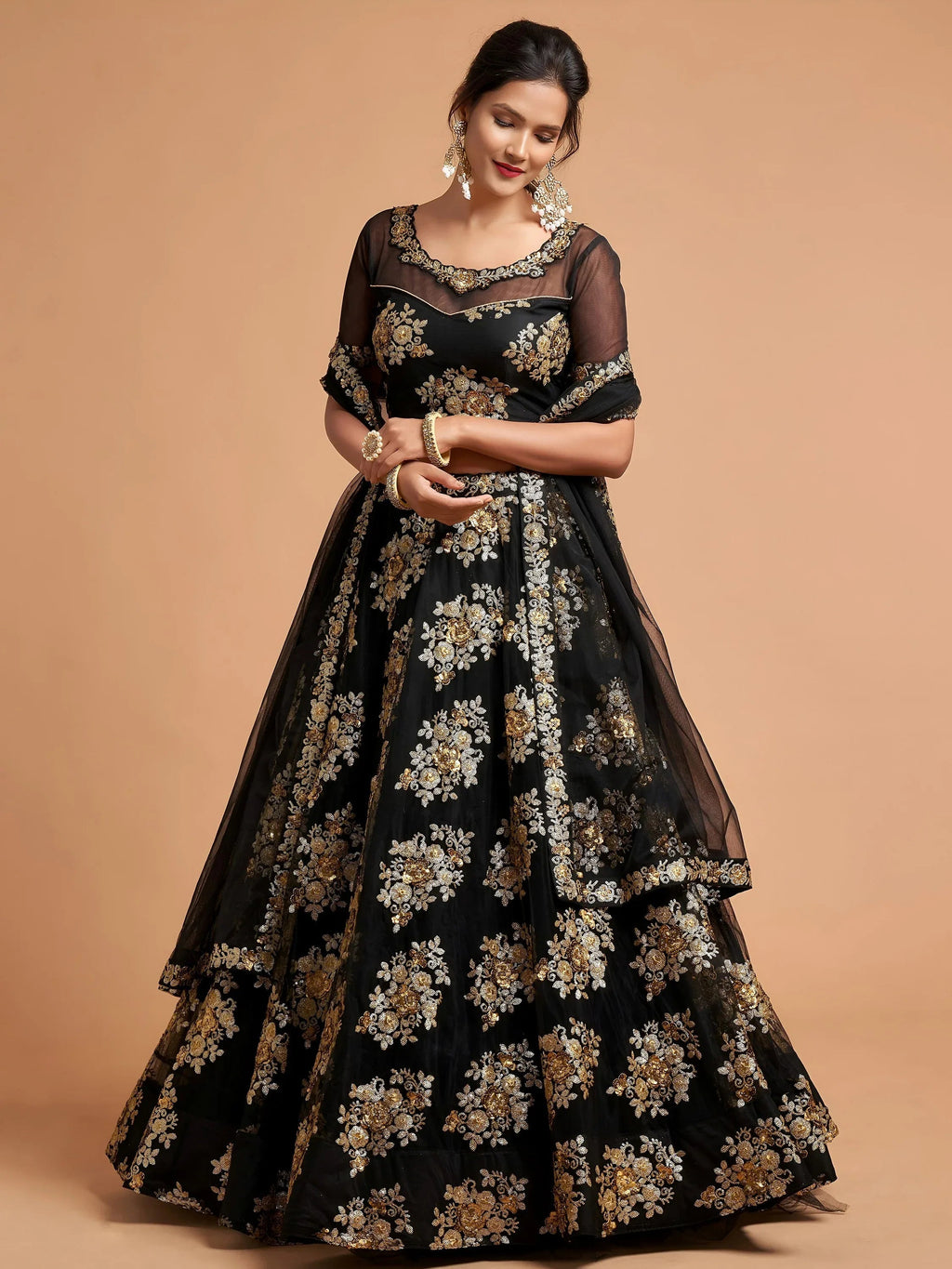 Tulsi Art Awesome Black Zari Embroidery Net Party Wear Lehenga Choli | Grocsy