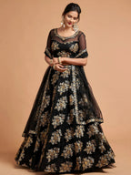 Tulsi Art Awesome Black Zari Embroidery Net Party Wear Lehenga Choli | Grocsy