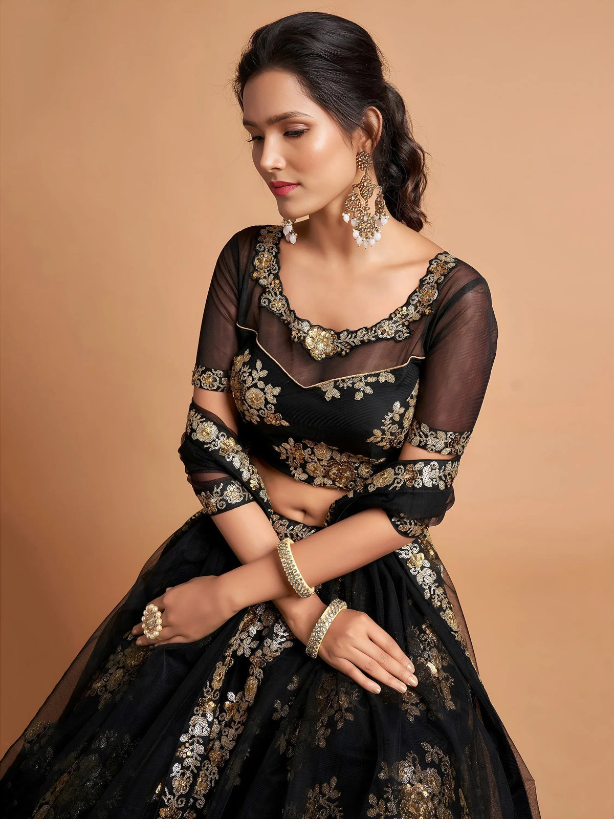 Tulsi Art Awesome Black Zari Embroidery Net Party Wear Lehenga Choli | Grocsy