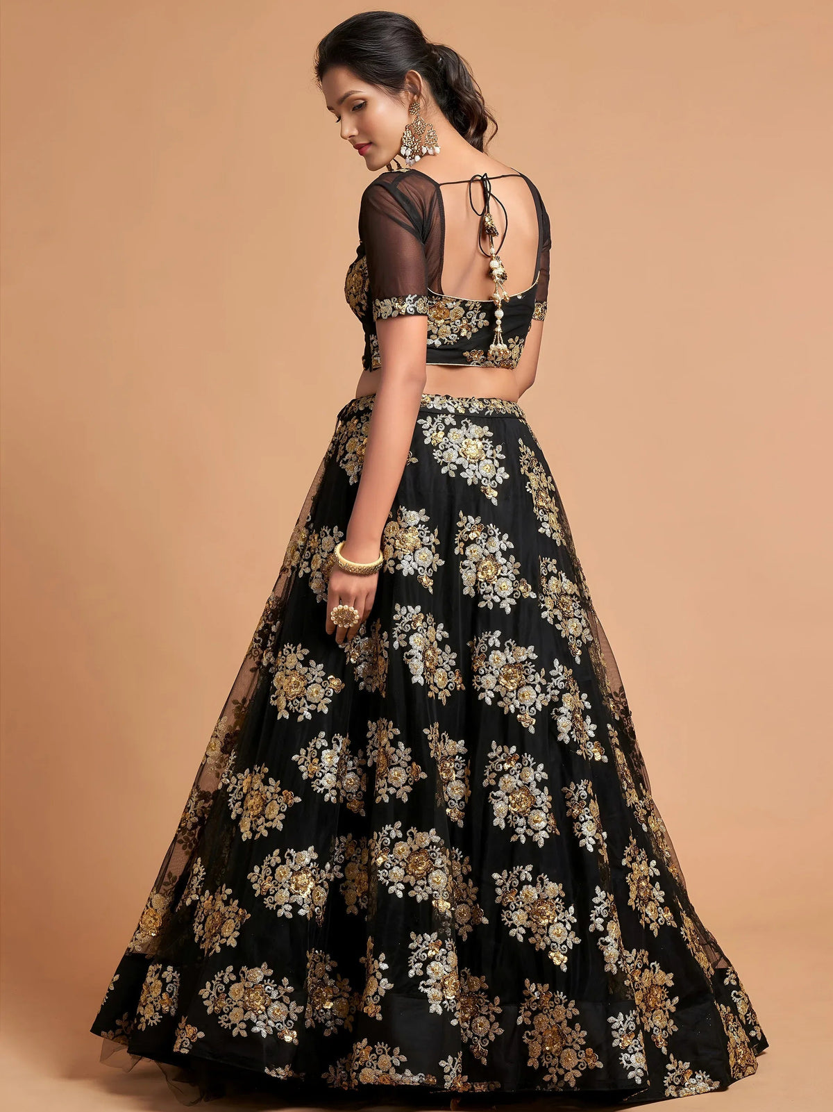 Tulsi Art Awesome Black Zari Embroidery Net Party Wear Lehenga Choli | Grocsy