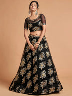 Tulsi Art Awesome Black Zari Embroidery Net Party Wear Lehenga Choli | Grocsy